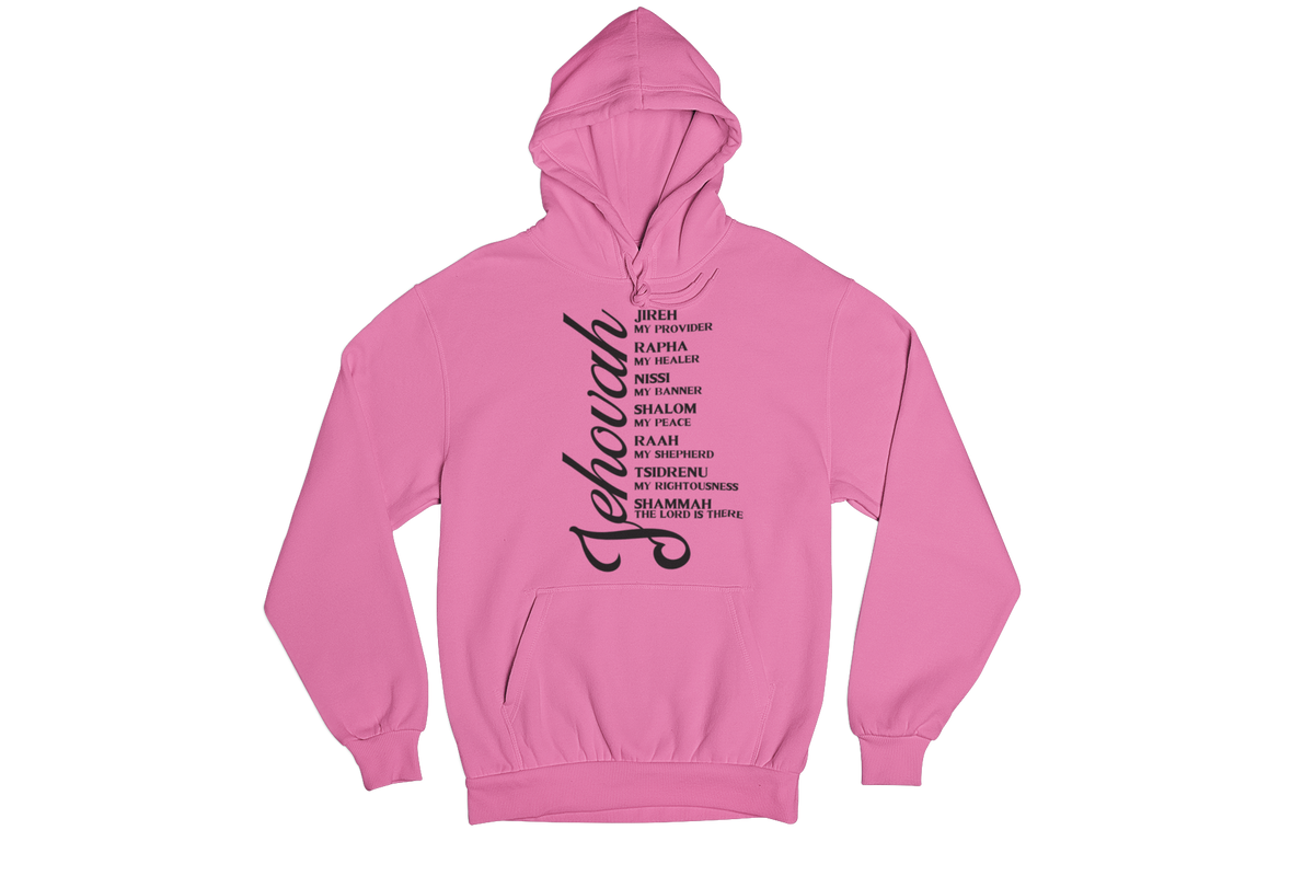 "JEHOVAH - HIS NAMES" CUSTOM GRAPHIC HOODIE (BLACK PRINT)