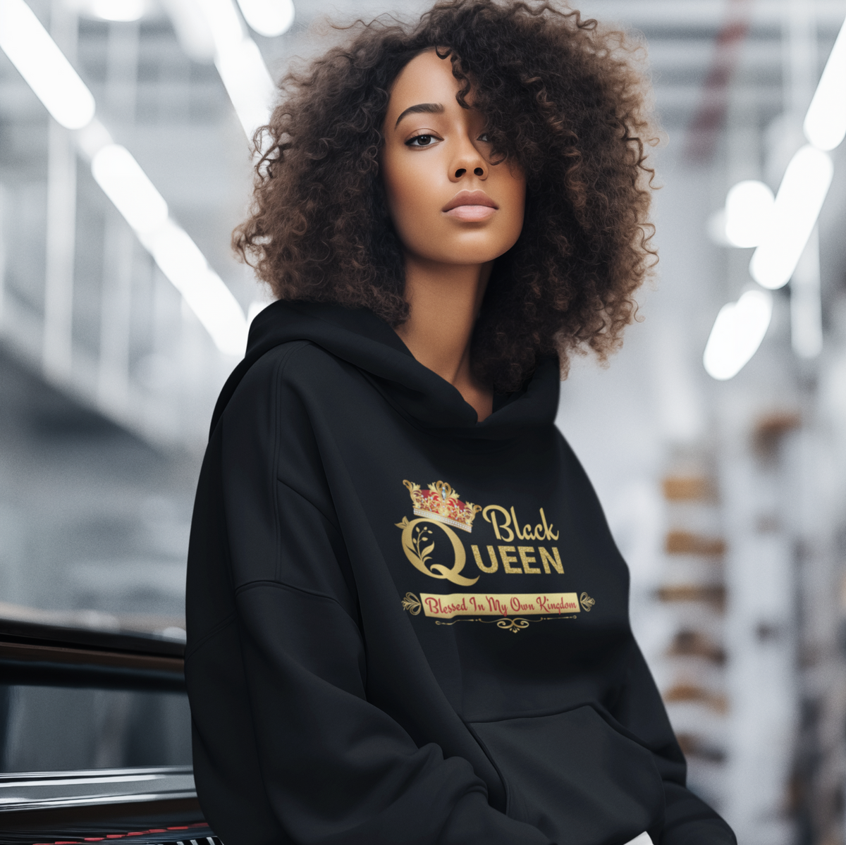 "BLACK QUEEN BLESSED IN MY OWN KINGDOM" SIGNATURE DESIGN HOODIE