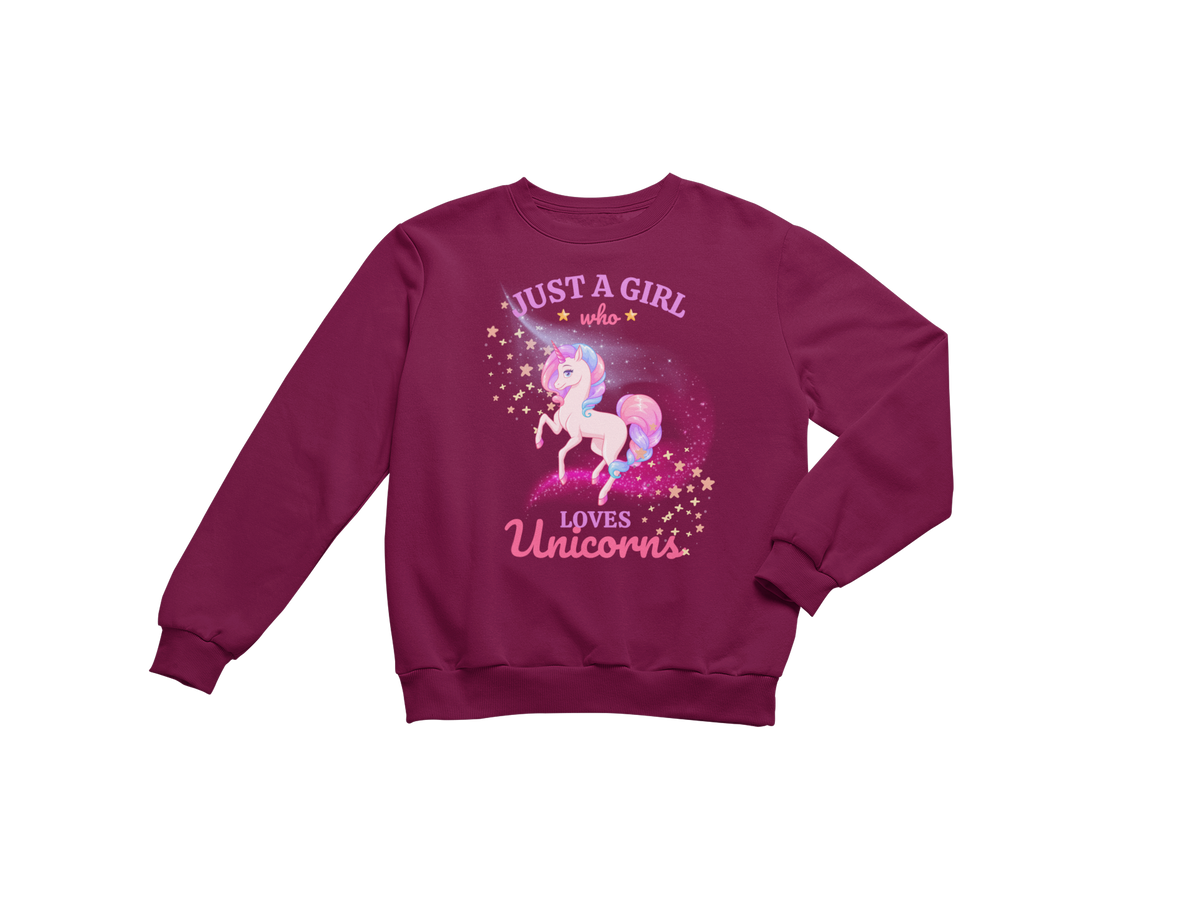 "JUST A GIRL WHO LOVES UNICORNS" CUSTOM GRAPHIC SWEATSHIRT