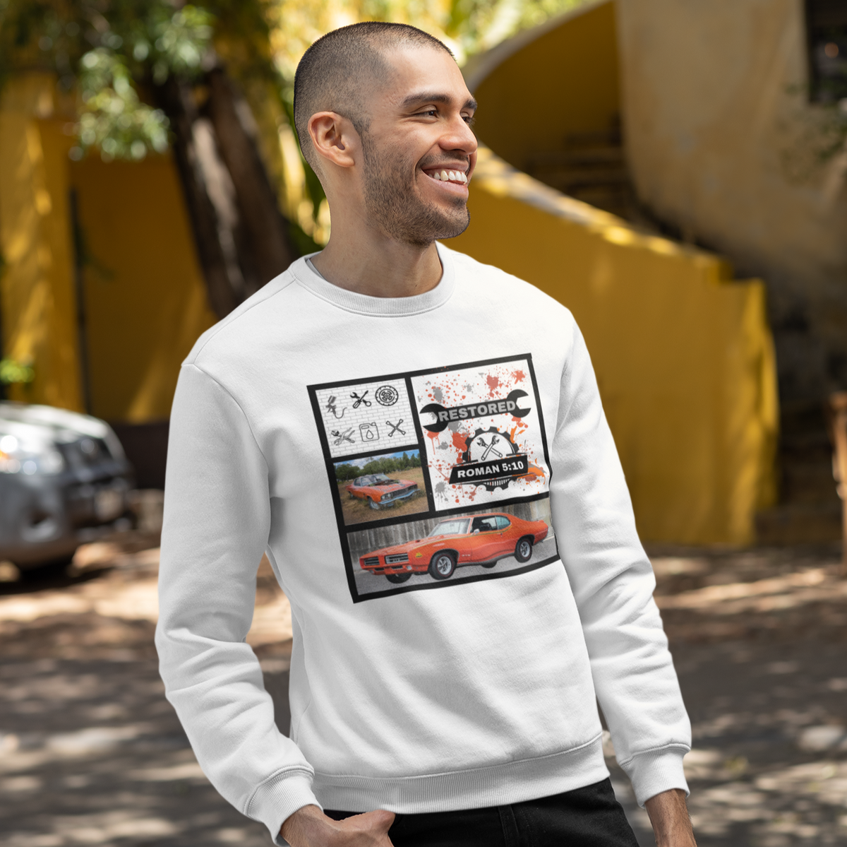 "RESTORED - ROMANS 5:10" CUSTOM GRAPHIC SWEATSHIRT