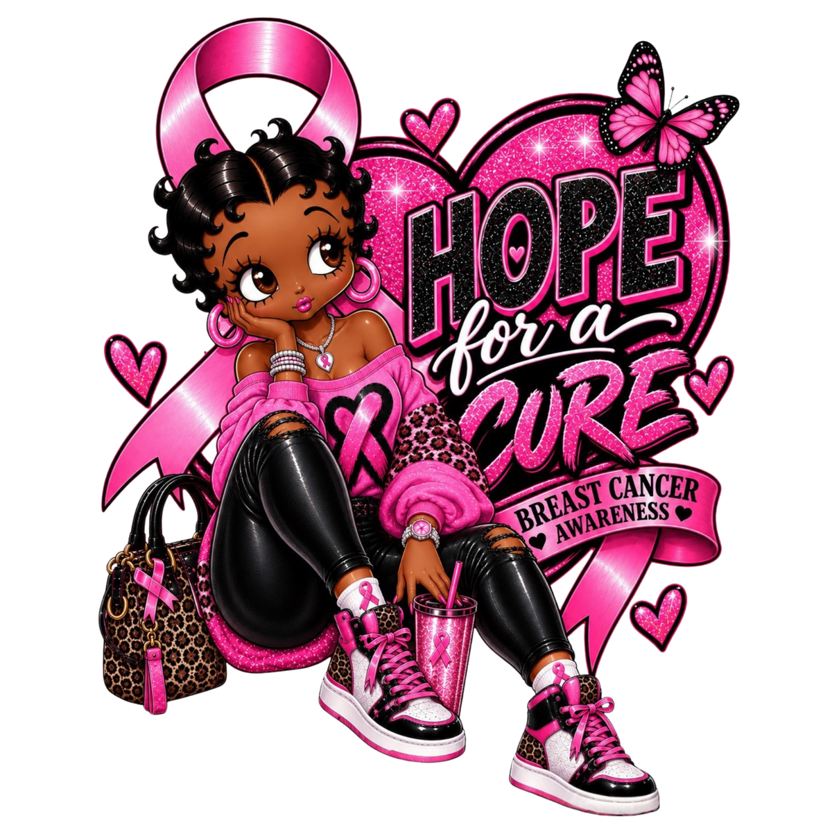 "HOPE FOR THE CURE WITH BETTY BOOP" - BREAST CANCER AWARENESS T-SHIRT