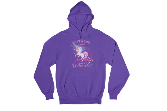 "JUST A GIRL WHO LOVES UNICORNS" CUSTOM GRAPHIC HOODIE