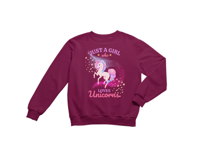 "JUST A GIRL WHO LOVES UNICORNS" CUSTOM GRAPHIC SWEATSHIRT