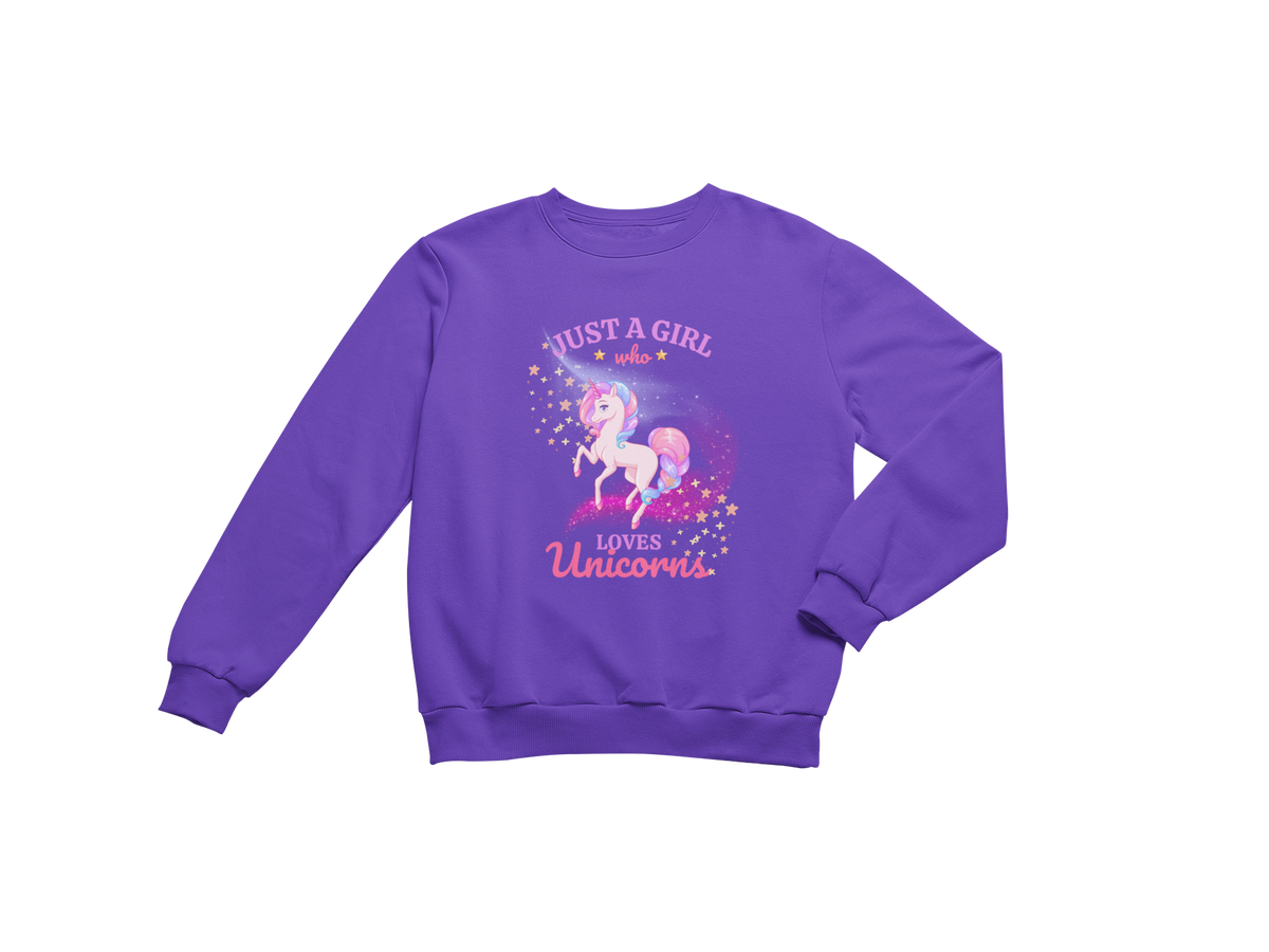 "JUST A GIRL WHO LOVES UNICORNS" CUSTOM GRAPHIC SWEATSHIRT