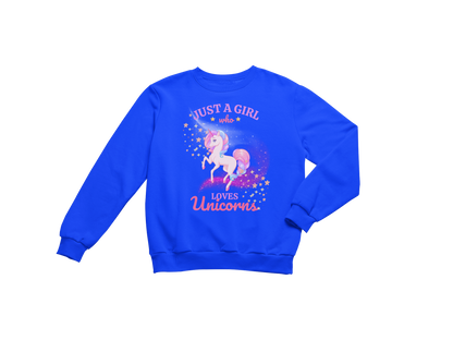 "JUST A GIRL WHO LOVES UNICORNS" CUSTOM GRAPHIC SWEATSHIRT