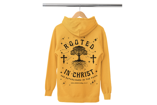 "ROOTED IN CHRIST- COLOSSIANS 2:7" (BACKVIEW) SIGNATURE CUSTOM HOODIE